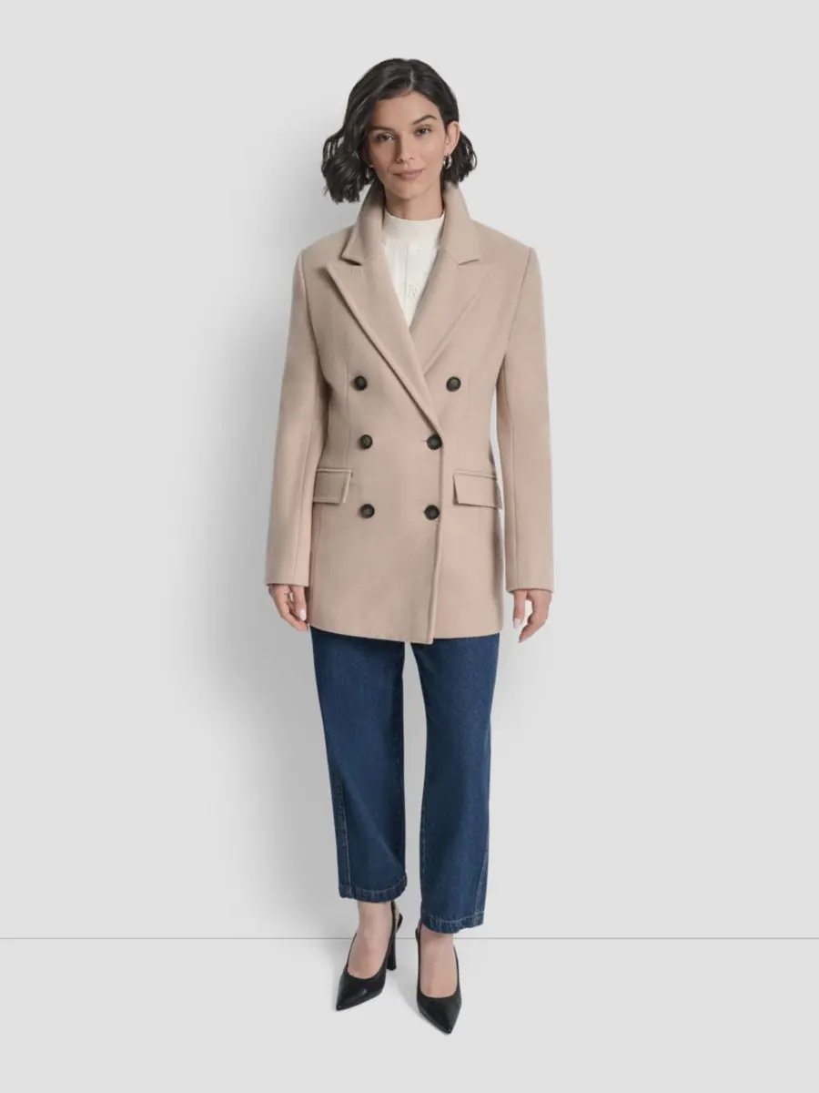 Женское короткое двубортное пальто с поясом DKNY — изображение 7 из 9, коричневый