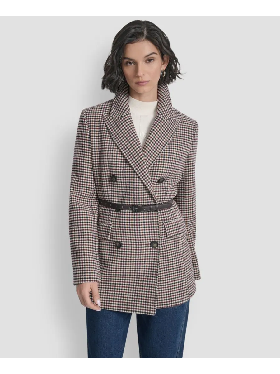 Женское короткое двубортное пальто с поясом DKNY, Small Check