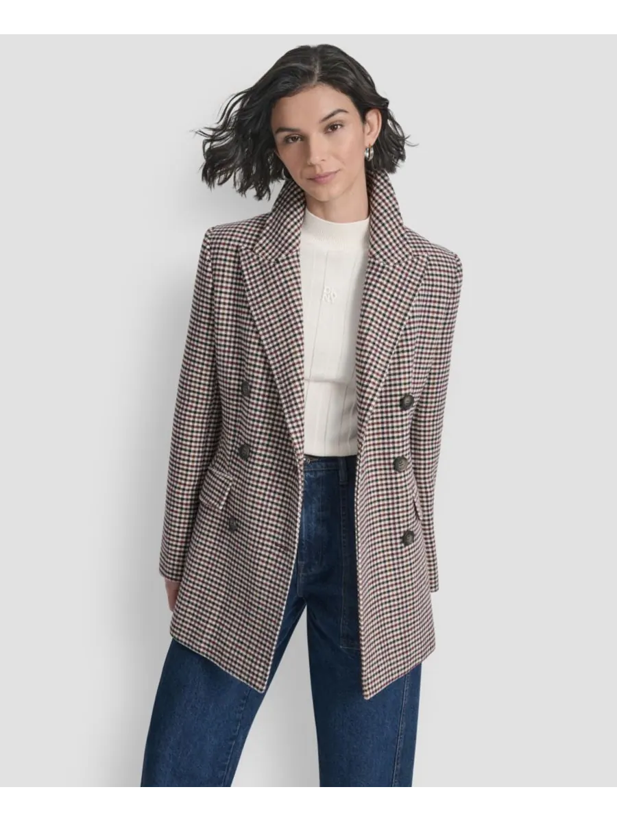 Женское короткое двубортное пальто с поясом DKNY, Small Check — изображение 2 из 9
