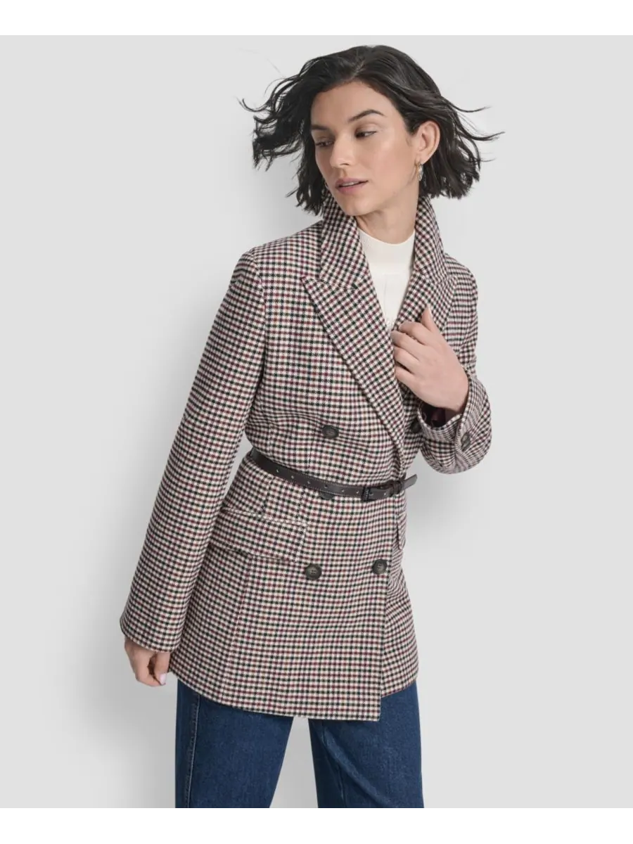 Женское короткое двубортное пальто с поясом DKNY, Small Check — изображение 4 из 9