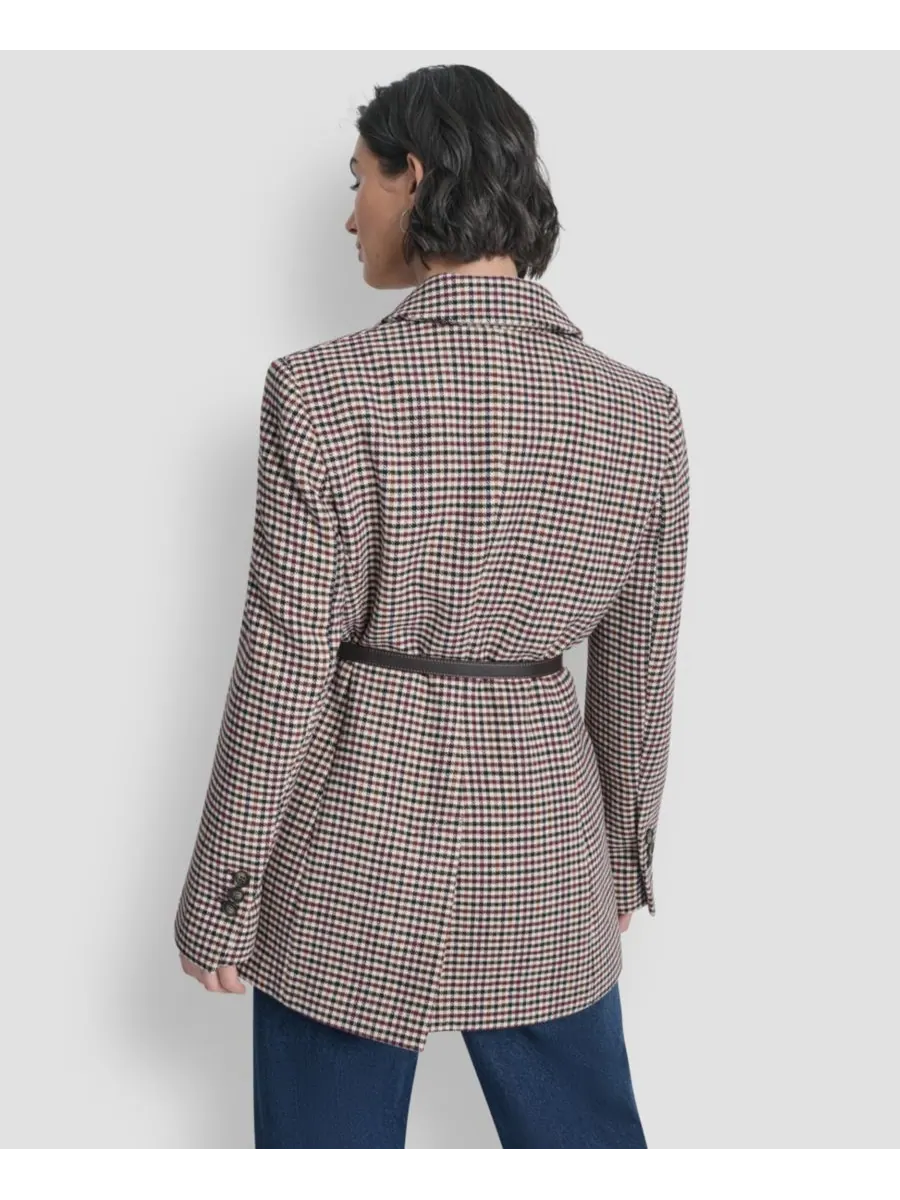 Женское короткое двубортное пальто с поясом DKNY, Small Check — изображение 5 из 9