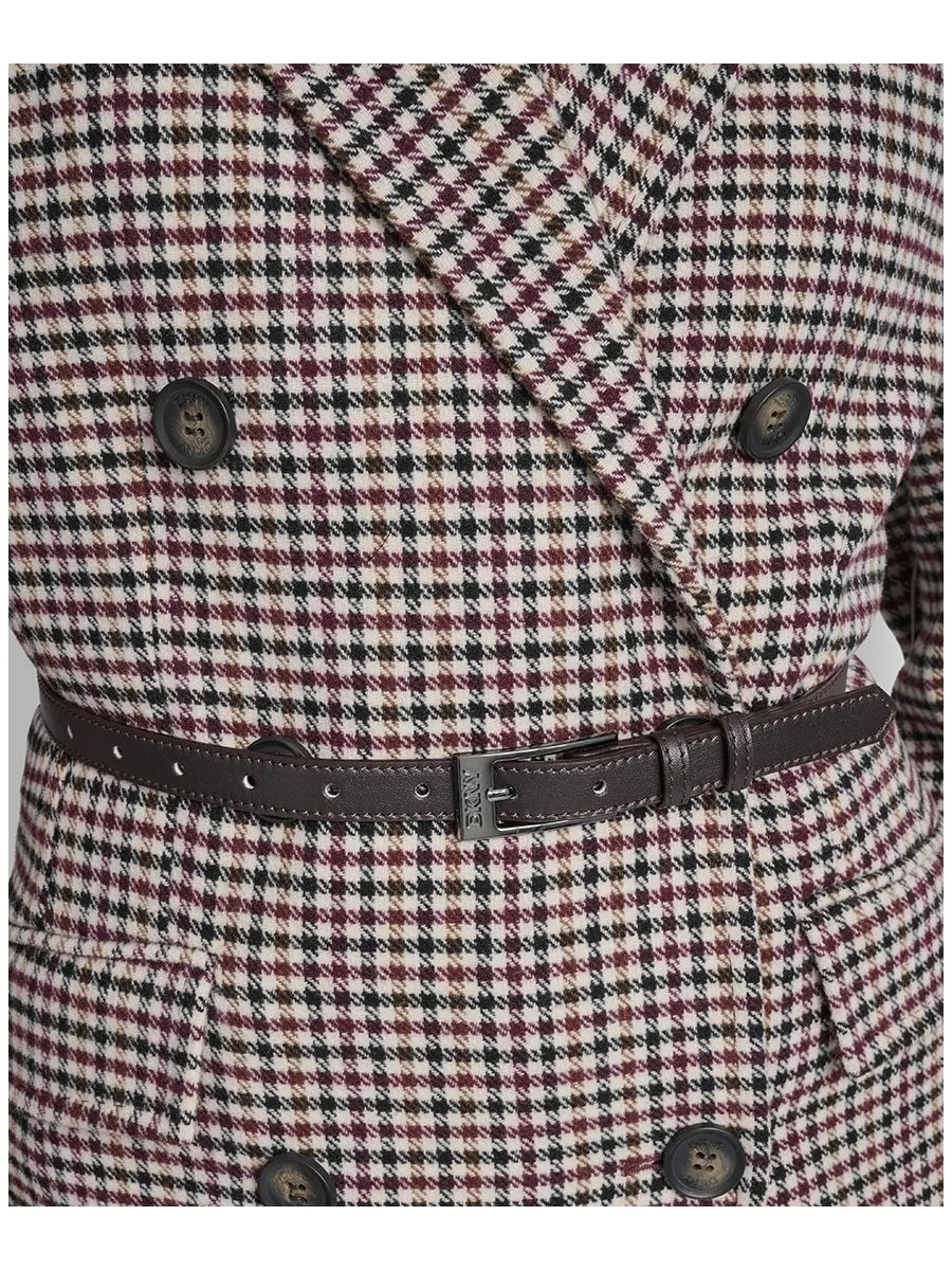 Женское короткое двубортное пальто с поясом DKNY, Small Check — изображение 6 из 9