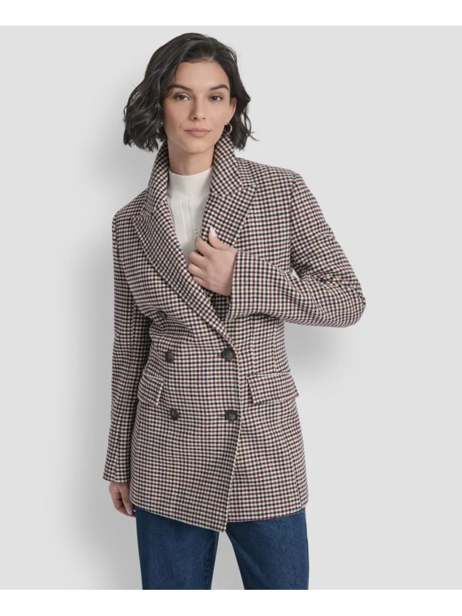 Женское короткое двубортное пальто с поясом DKNY, Small Check — изображение 8 из 9