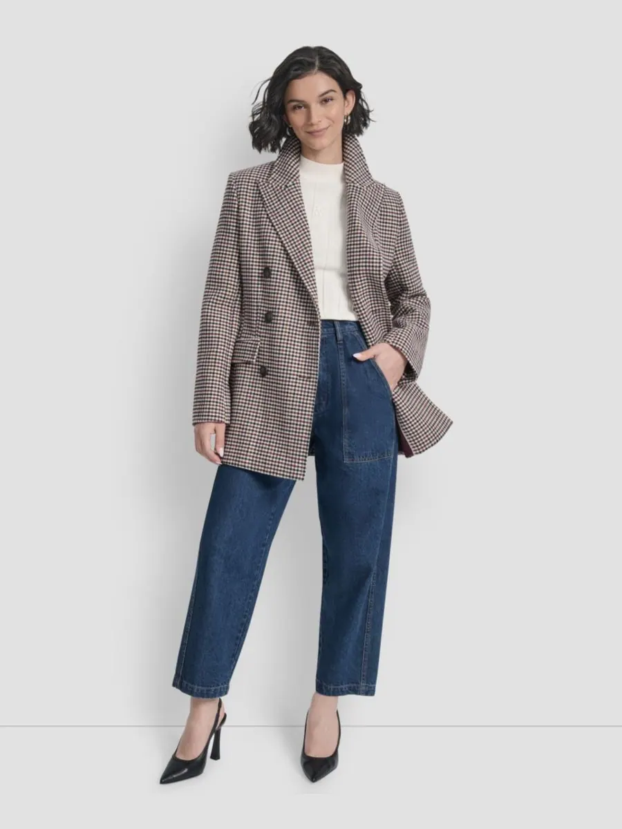 Женское короткое двубортное пальто с поясом DKNY, Small Check — изображение 9 из 9