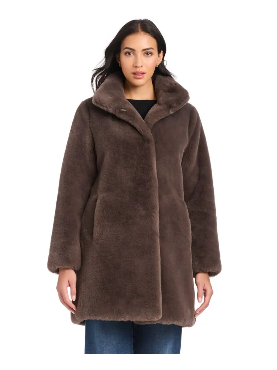 Женское пальто с воротником из искусственного меха, размеры P/XS-XXL Jones New York — изображение 1 из 5, тауп