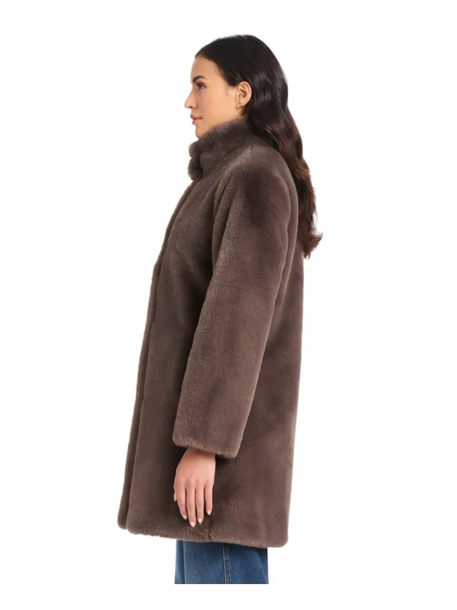 Женское пальто с воротником из искусственного меха, размеры P/XS-XXL Jones New York — изображение 3 из 5, тауп