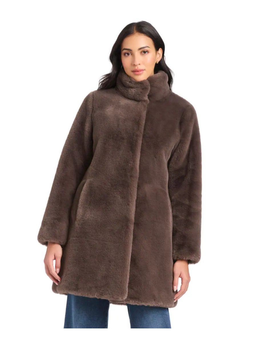 Женское пальто с воротником из искусственного меха, размеры P/XS-XXL Jones New York — изображение 4 из 5, тауп