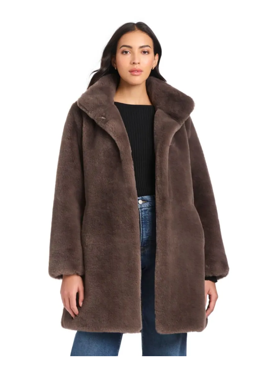 Женское пальто с воротником из искусственного меха, размеры P/XS-XXL Jones New York — изображение 5 из 5, тауп