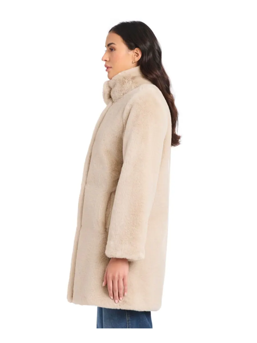 Женское пальто с воротником из искусственного меха, размеры P/XS-XXL Jones New York — изображение 3 из 5, овсяный