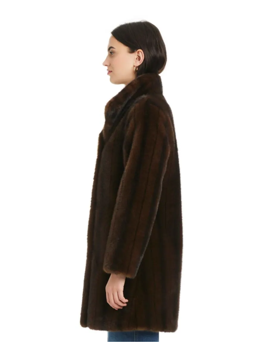 Женское пальто с воротником из искусственного меха, размеры P/XS-XXL Jones New York — изображение 3 из 5, коричневый