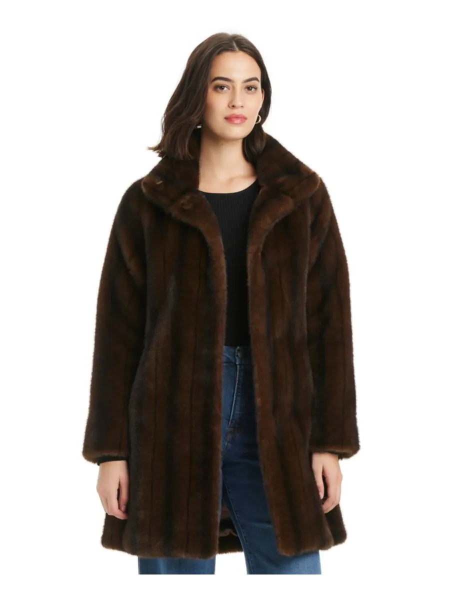 Женское пальто с воротником из искусственного меха, размеры P/XS-XXL Jones New York — изображение 4 из 5, коричневый