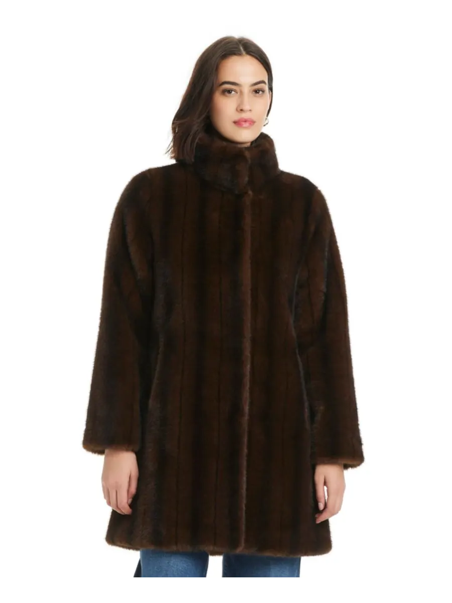 Женское пальто с воротником из искусственного меха, размеры P/XS-XXL Jones New York — изображение 5 из 5, коричневый