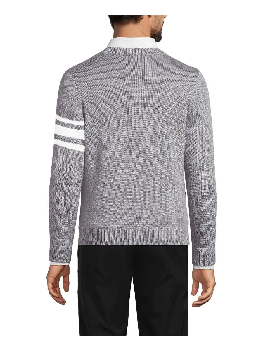 Мужской взрослый кардиган Legacy Varsity Lands' End, Varsity Stripe/Pewter Heather — изображение 2 из 4