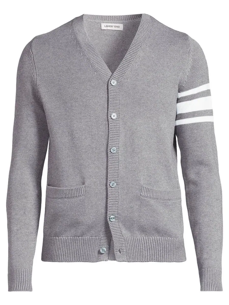 Мужской взрослый кардиган Legacy Varsity Lands' End, Varsity Stripe/Pewter Heather — изображение 4 из 4