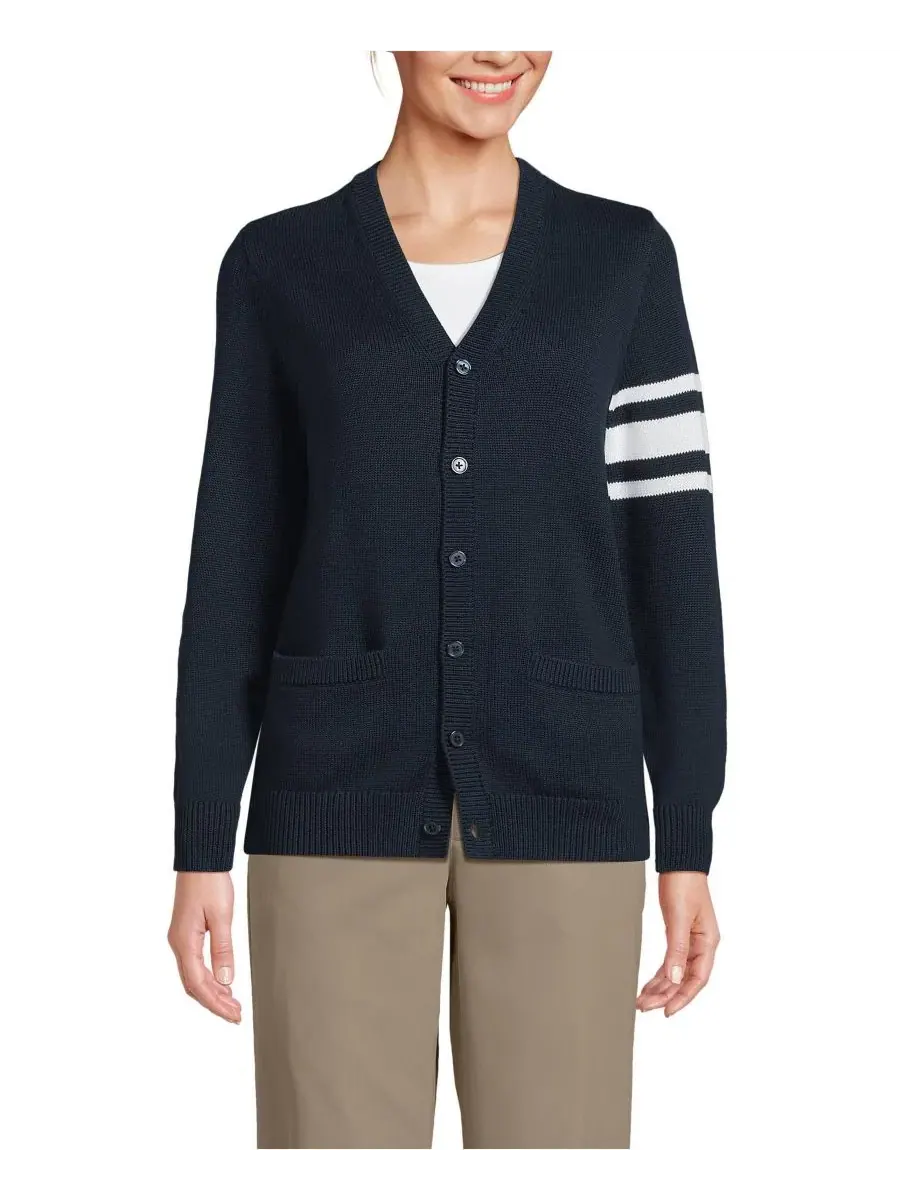Мужской взрослый кардиган Legacy Varsity Lands' End — изображение 1 из 4, классический темно-синий