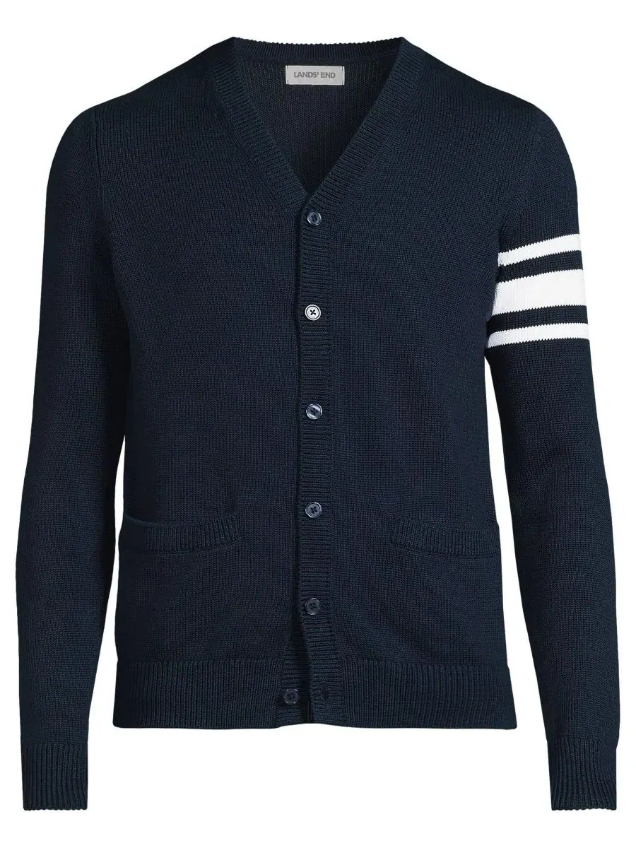 Мужской взрослый кардиган Legacy Varsity Lands' End — изображение 3 из 4, классический темно-синий