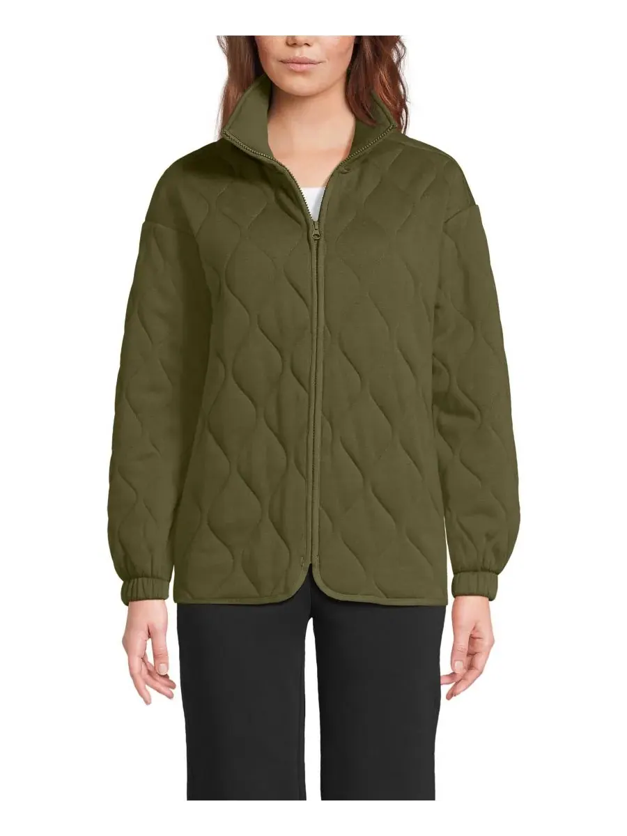 Женская стеганая куртка RainDefense Serious Sweats на молнии Lands' End, оливковый drab — изображение 1 из 4