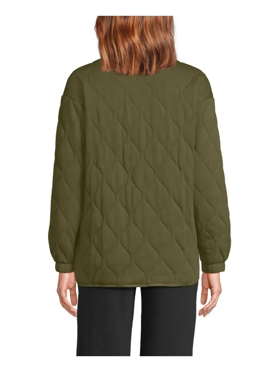 Женская стеганая куртка RainDefense Serious Sweats на молнии Lands' End, оливковый drab — изображение 3 из 4