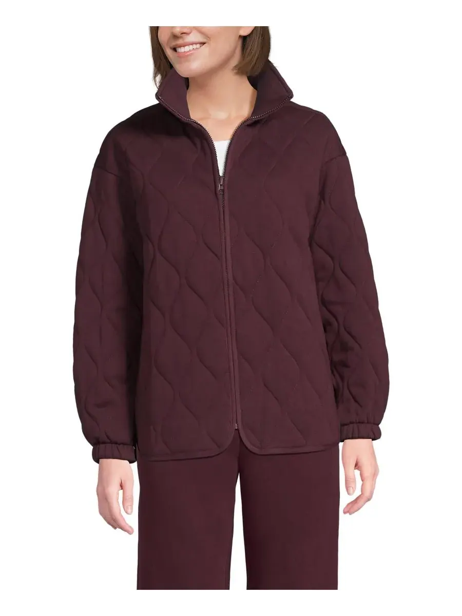 Женская стеганая куртка RainDefense Serious Sweats на молнии Lands' End — изображение 1 из 4, бордовый