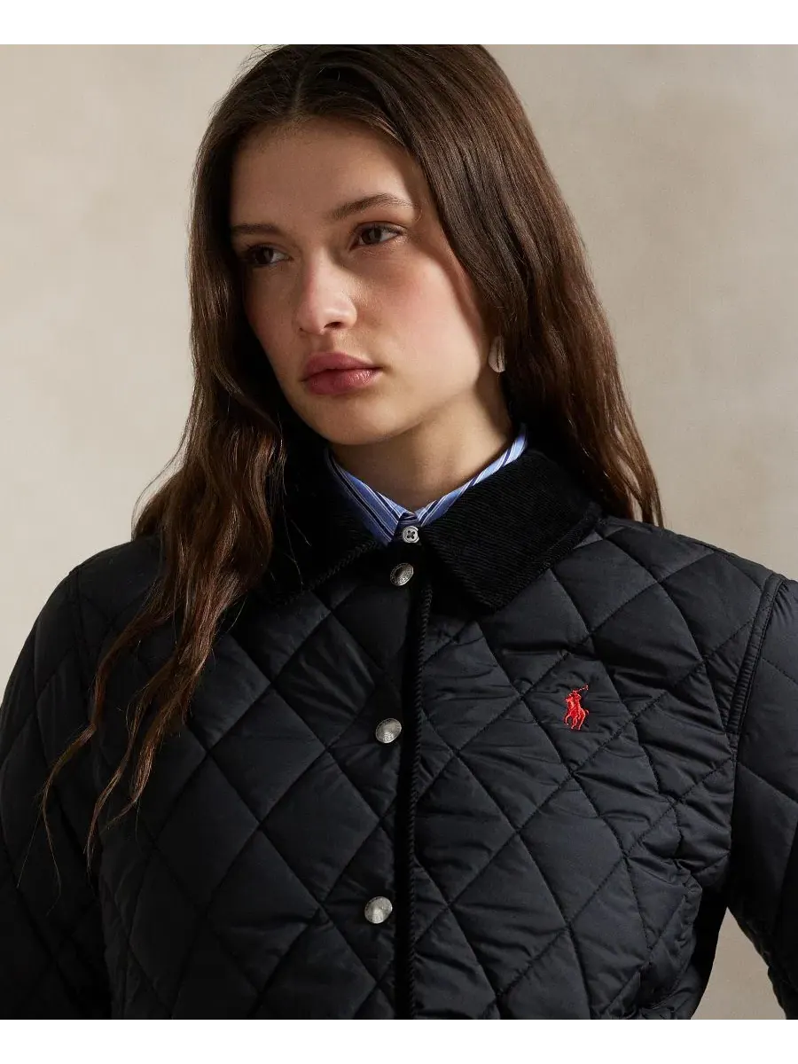 Женская стеганая куртка в стиле "амбарная" с вельветовой отделкой Polo Ralph Lauren — изображение 3 из 5, черный