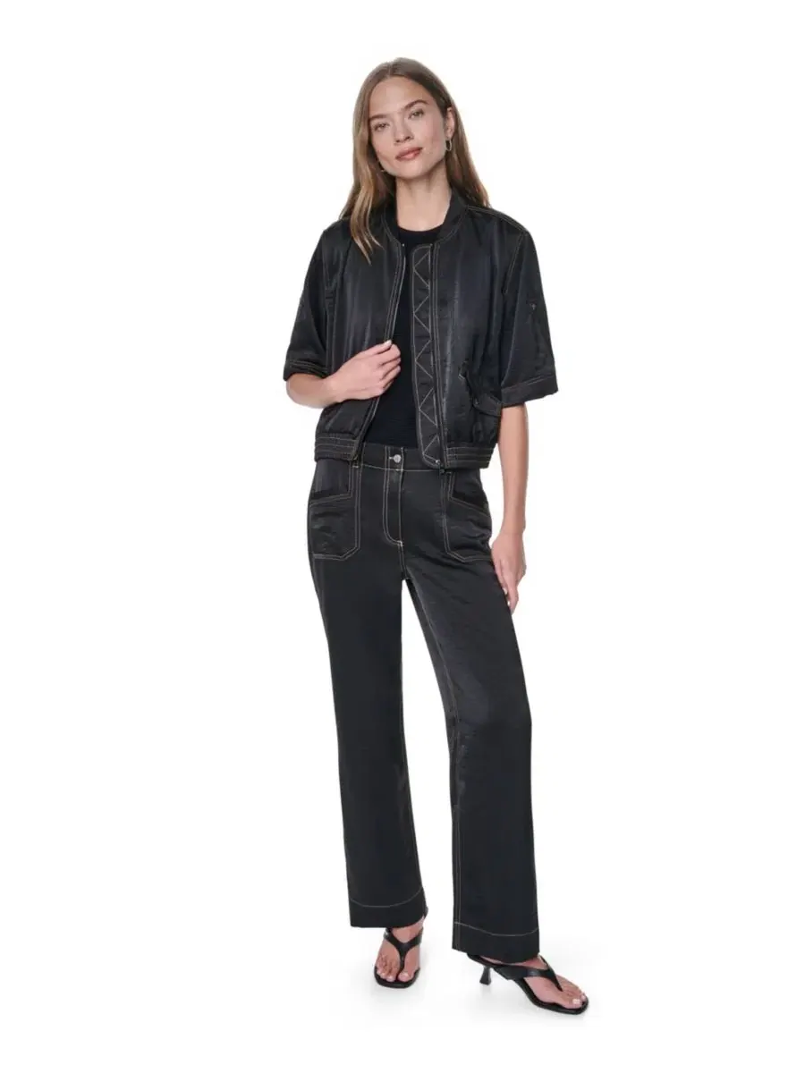 Женская куртка DKNY с контрастной строчкой, модель Roll-Tab Contrast Stitch Glazed Jacket — изображение 2 из 9, черный