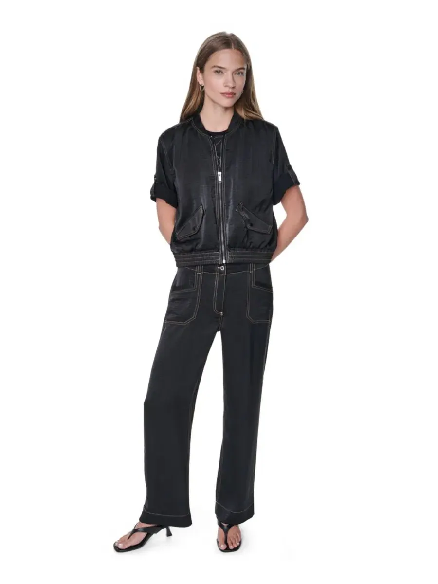 Женская куртка DKNY с контрастной строчкой, модель Roll-Tab Contrast Stitch Glazed Jacket — изображение 3 из 9, черный