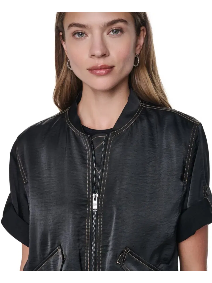 Женская куртка DKNY с контрастной строчкой, модель Roll-Tab Contrast Stitch Glazed Jacket — изображение 5 из 9, черный