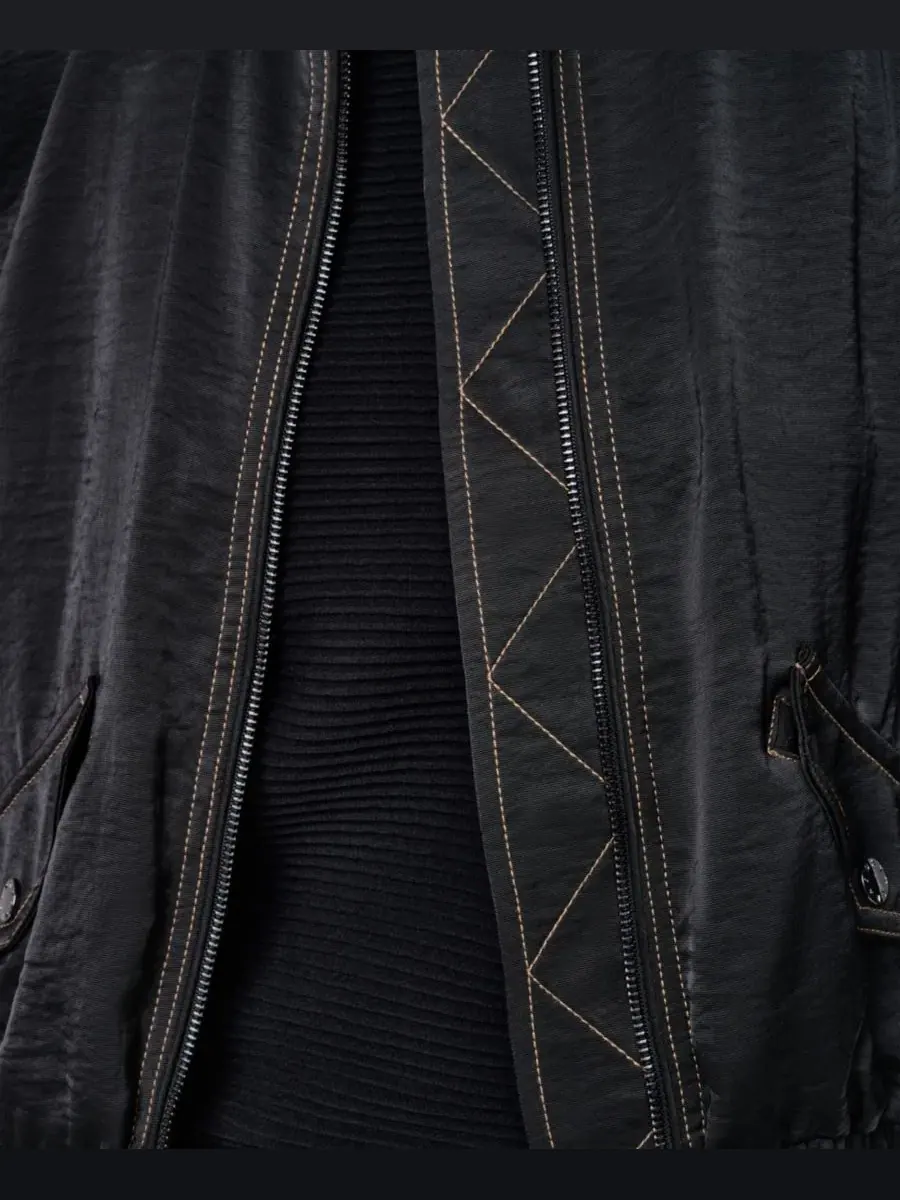 Женская куртка DKNY с контрастной строчкой, модель Roll-Tab Contrast Stitch Glazed Jacket — изображение 6 из 9, черный