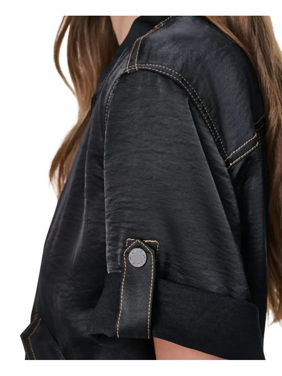 Женская куртка DKNY с контрастной строчкой, модель Roll-Tab Contrast Stitch Glazed Jacket — изображение 7 из 9, черный