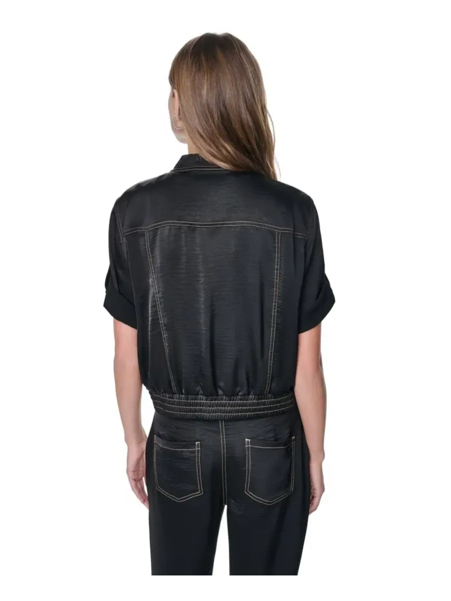 Женская куртка DKNY с контрастной строчкой, модель Roll-Tab Contrast Stitch Glazed Jacket — изображение 8 из 9, черный
