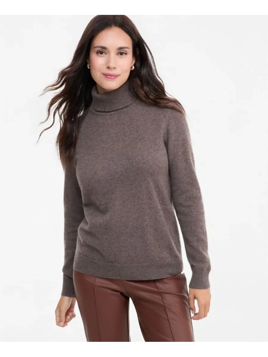 Свитер с воротником-хомутом из кашемира, Petite Charter Club, Frosted Mocha Heather
