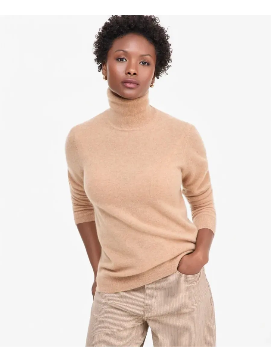 Свитер из кашемира с высоким воротом Petite Cashmere Turtleneck Sweater Charter Club, Heather Camel