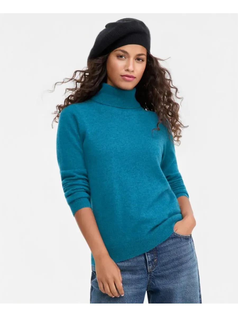 Свитер с высоким воротником из кашемира Petite Cashmere Turtleneck Sweater Charter Club — изображение 1 из 3, синий
