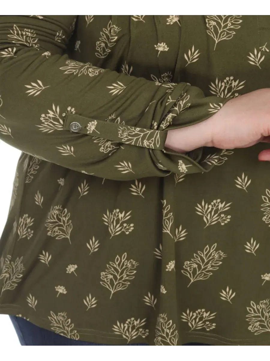 Блуза с принтом Plus Size с длинным рукавом White Mark — изображение 4 из 5, оливковый