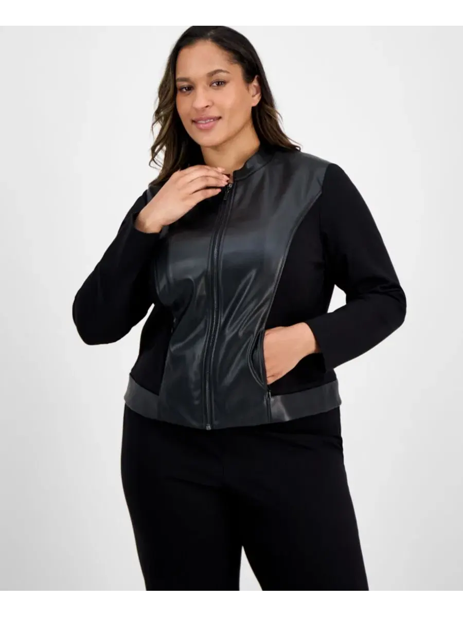 Жакет с воротником-стойкой и контрастными рукавами Anne Klein Essentials — изображение 3 из 4, черный