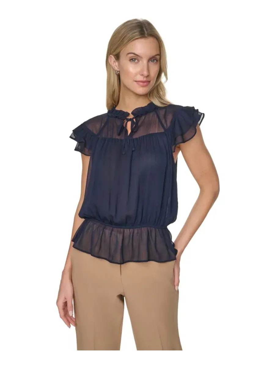 Блуза с пеплумом и рукавами-крылышками, модель Peplum Flutter-Sleeve Pull-On Tommy Hilfiger