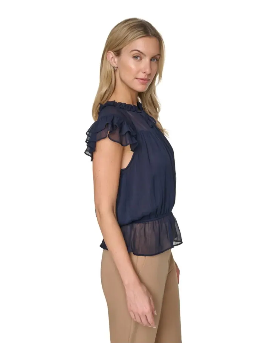 Блуза с пеплумом и рукавами-крылышками, модель Peplum Flutter-Sleeve Pull-On Tommy Hilfiger — изображение 3 из 6, синий