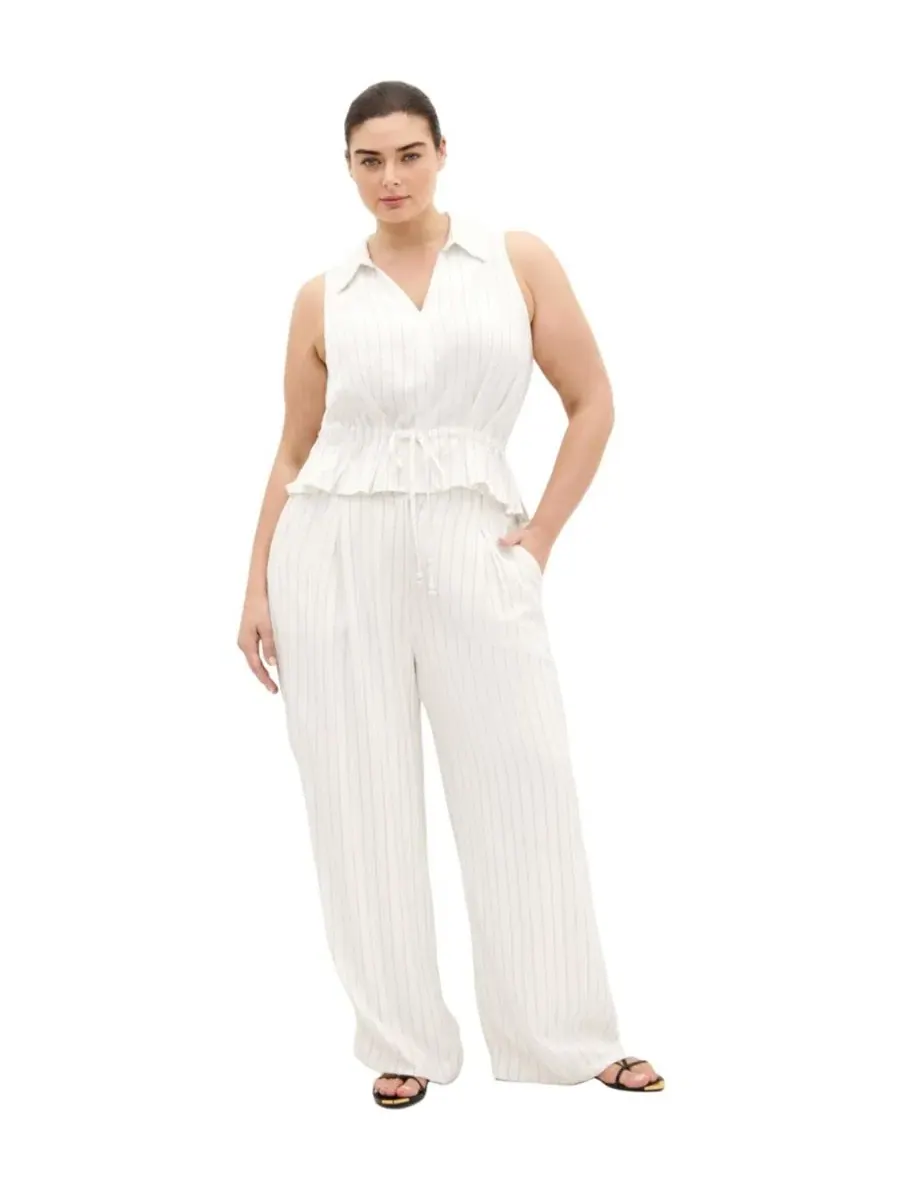 Брюки широкие с высокой посадкой Eva Plus Size CITY CHIC — изображение 3 из 5, слоновая кость/черный