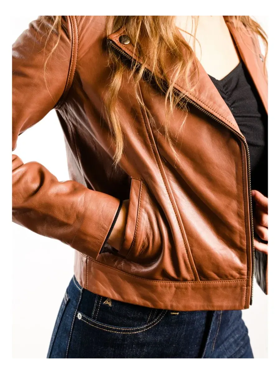 Кожаная куртка Maha Leather Jacket ABLE — изображение 5 из 6, цвет виски