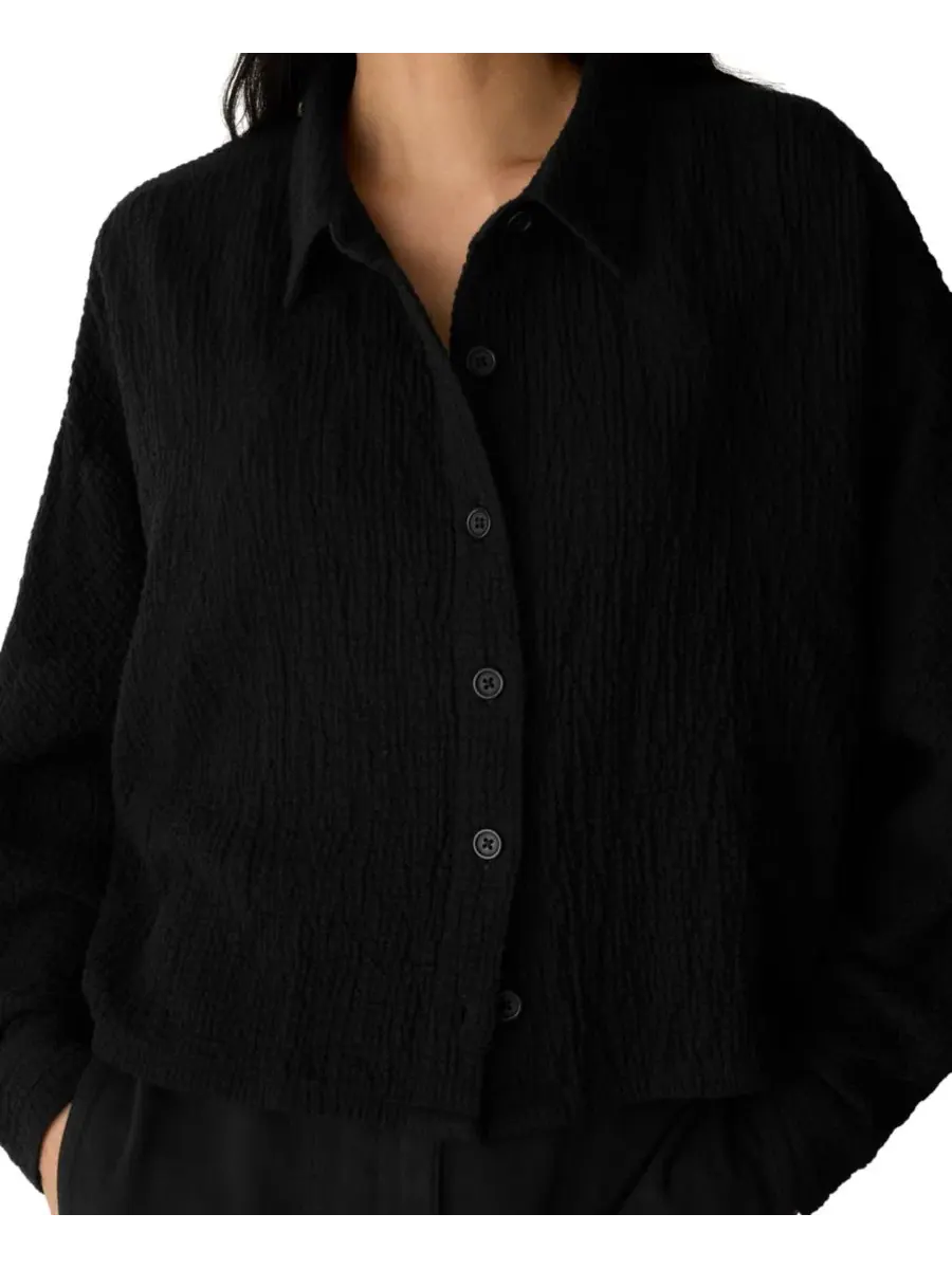 Женский жакет из хлопкового твила с воротником, модель Doubleweave Eileen Fisher — изображение 3 из 4, черный