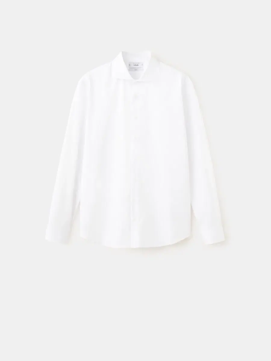 Мужская рубашка из хлопка с длинным рукавом, Slim Fit MANGO — изображение 2 из 8, белый