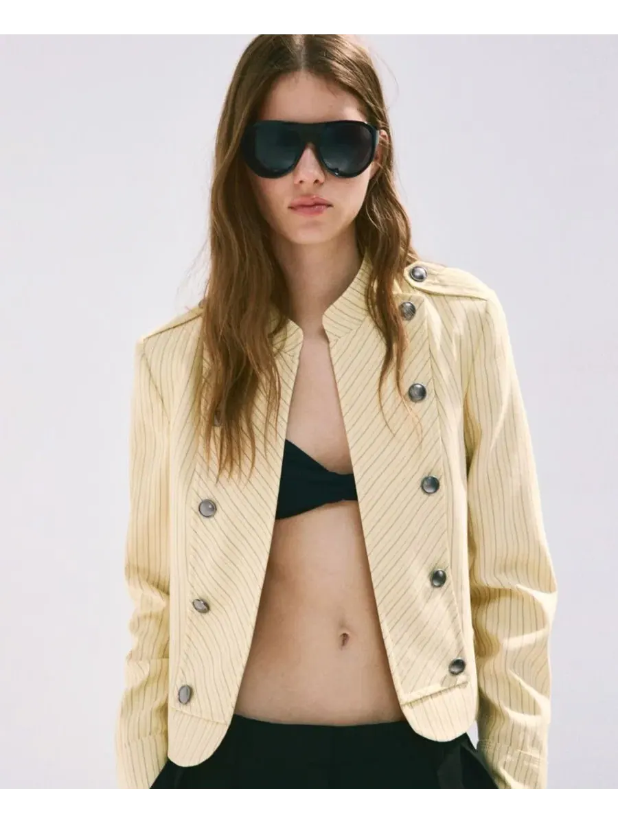 Женский пиджачный блейзер с пуговицами, модель Pinstripe Blazer With Buttons MANGO