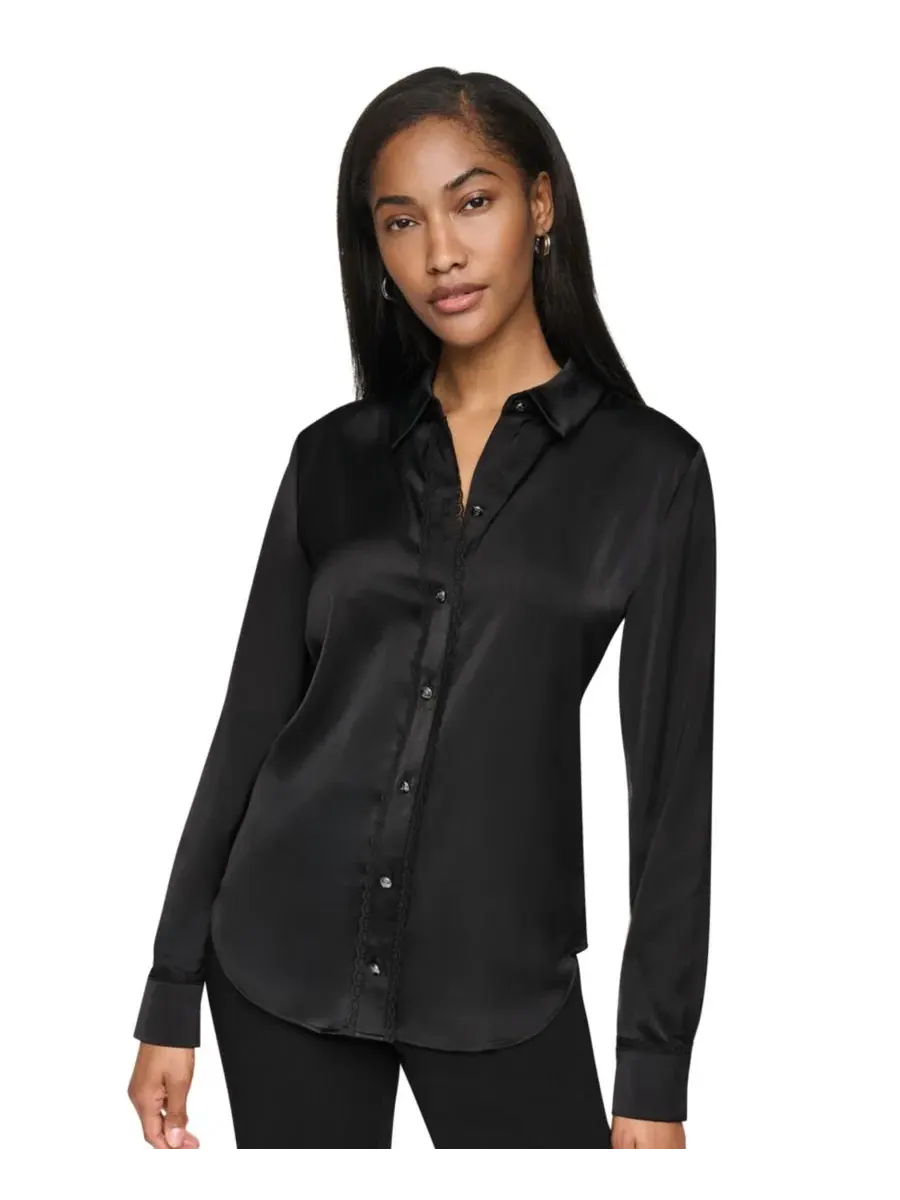 Блузка с длинным рукавом Petite Satin Front-Button Long-Sleeve Top DKNY
