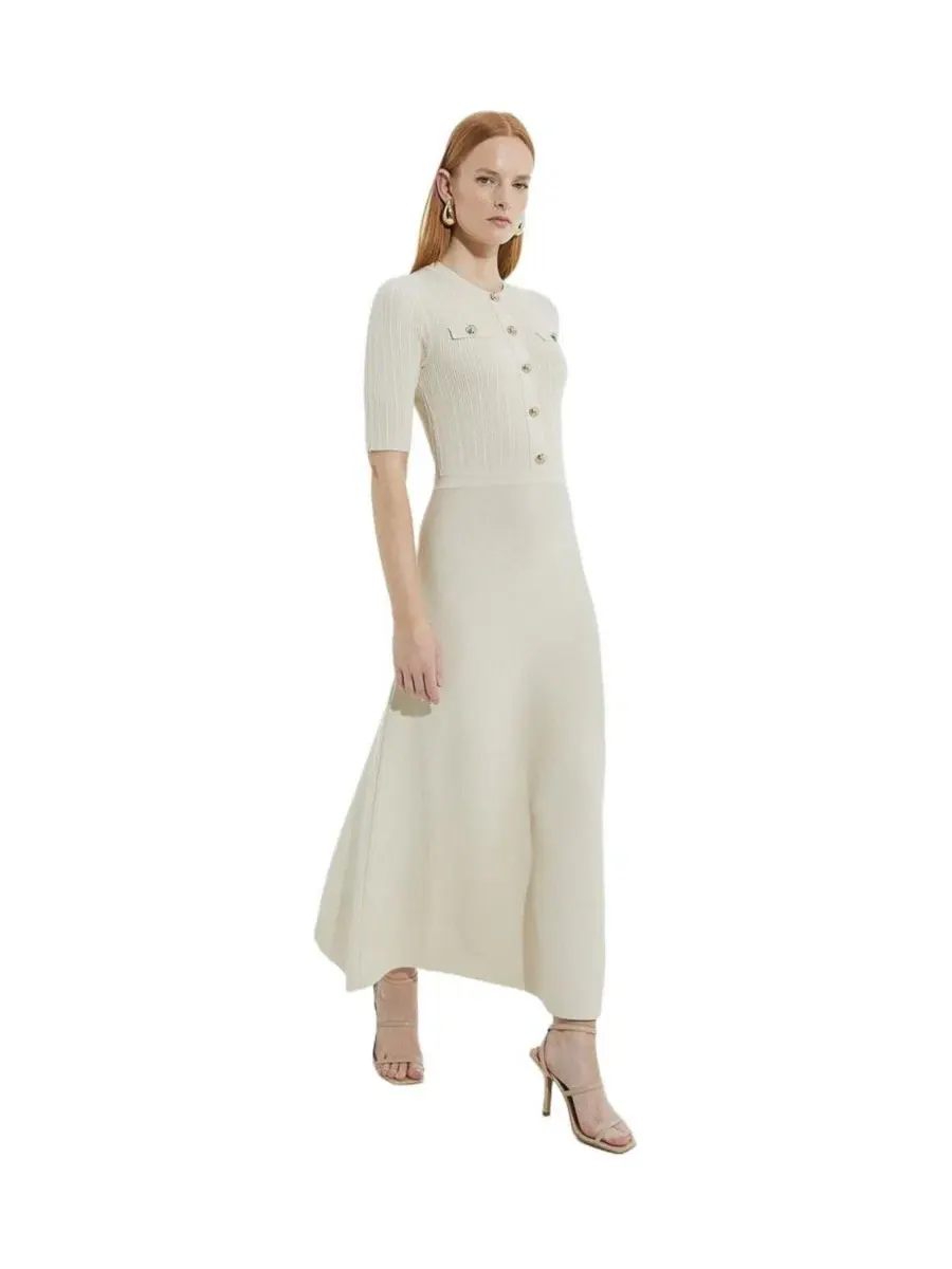 Платье макси из рибаны с военной отделкой Karen Millen