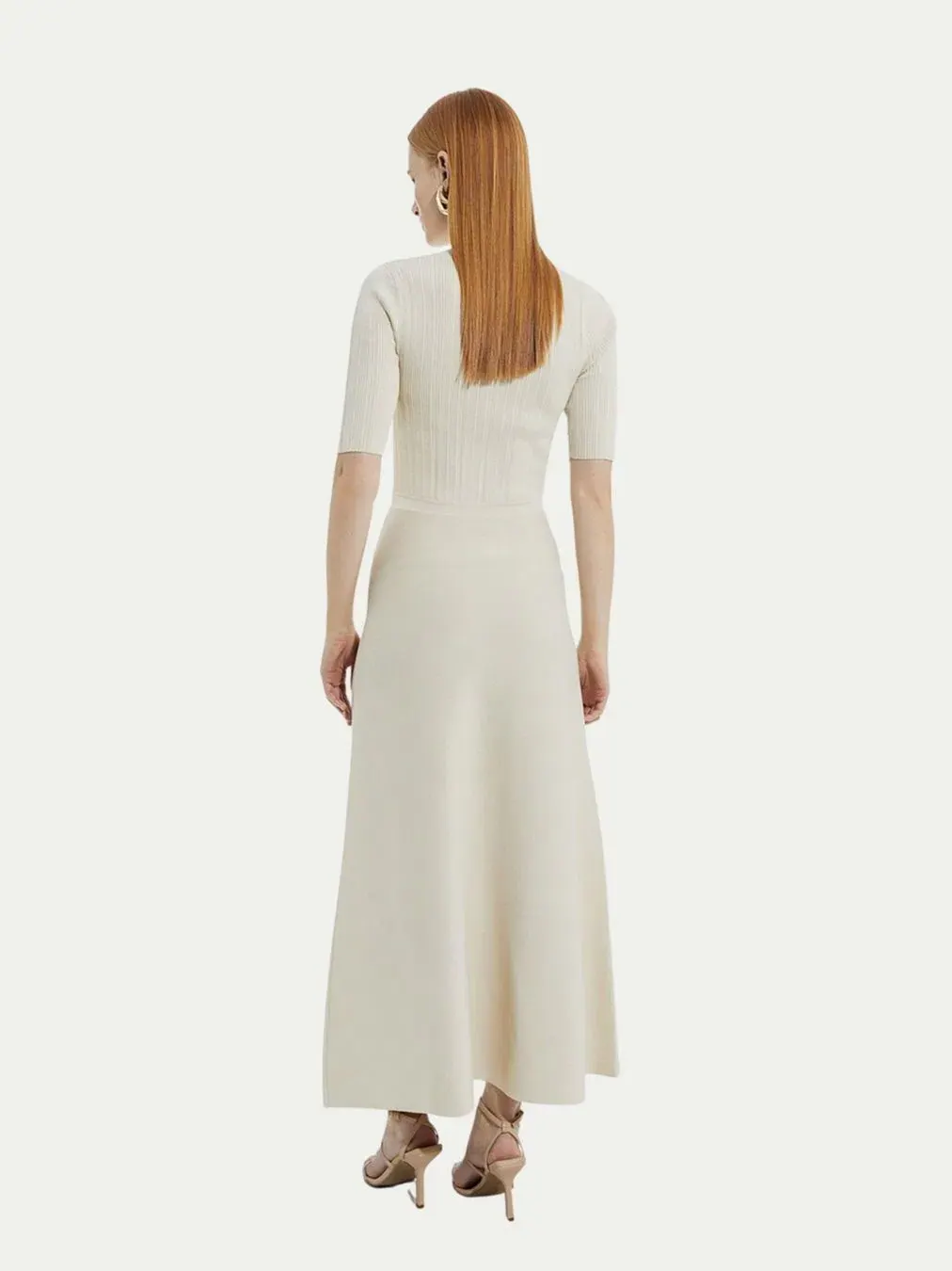 Платье макси из рибаны с военной отделкой Karen Millen — изображение 8 из 8, бежевый