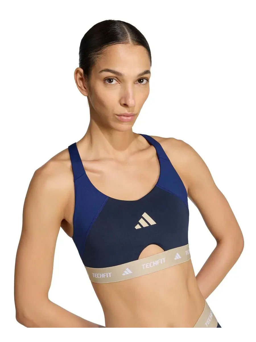 Женский спортивный топ с поддержкой Tech Fit Color Block Medium Support adidas — изображение 3 из 5, темный синий