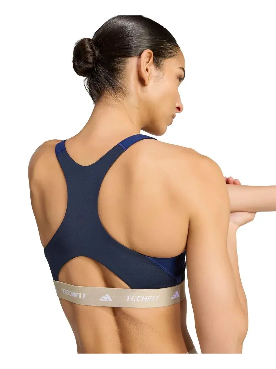 Женский спортивный топ с поддержкой Tech Fit Color Block Medium Support adidas — изображение 4 из 5, темный синий