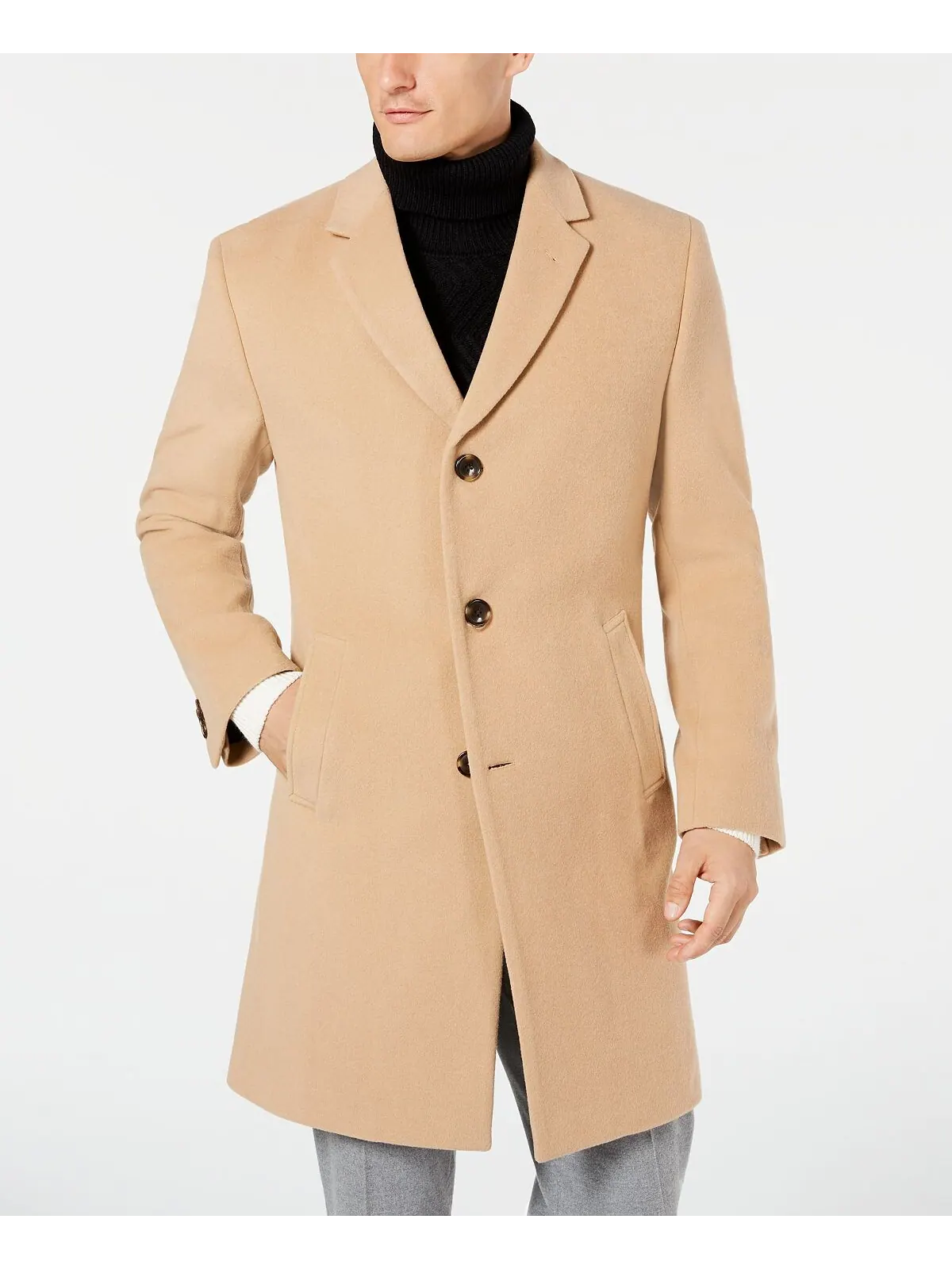 Мужское однотонное пальто barge classic fit из смеси шерсти и кашемира Nautica — изображение 1 из 3, верблюжий
