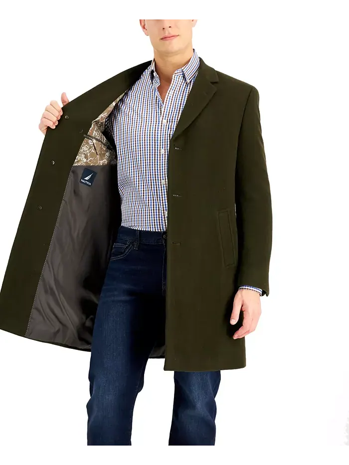 Мужское пальто Barge Classic Fit из шерсти с кашемиром Nautica — изображение 4 из 4, оливковый