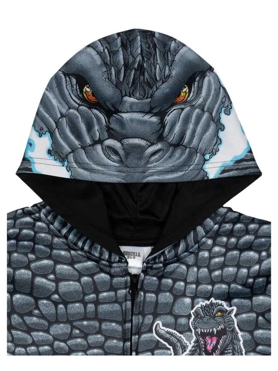 Худи на молнии с капюшоном, с принтом Godzilla — изображение 3 из 3, темно-серый